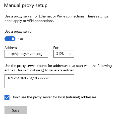 Proxy Configurations For Connecting To A Server Or Blob